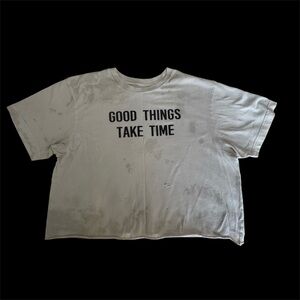 Miken Flow Graphic Tee "Good Things Take Time" Distressed Cropped Size Large